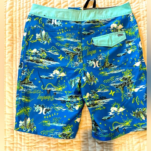 Hurley Blue Tropical Print Swim Shorts - Picture 2 of 3
